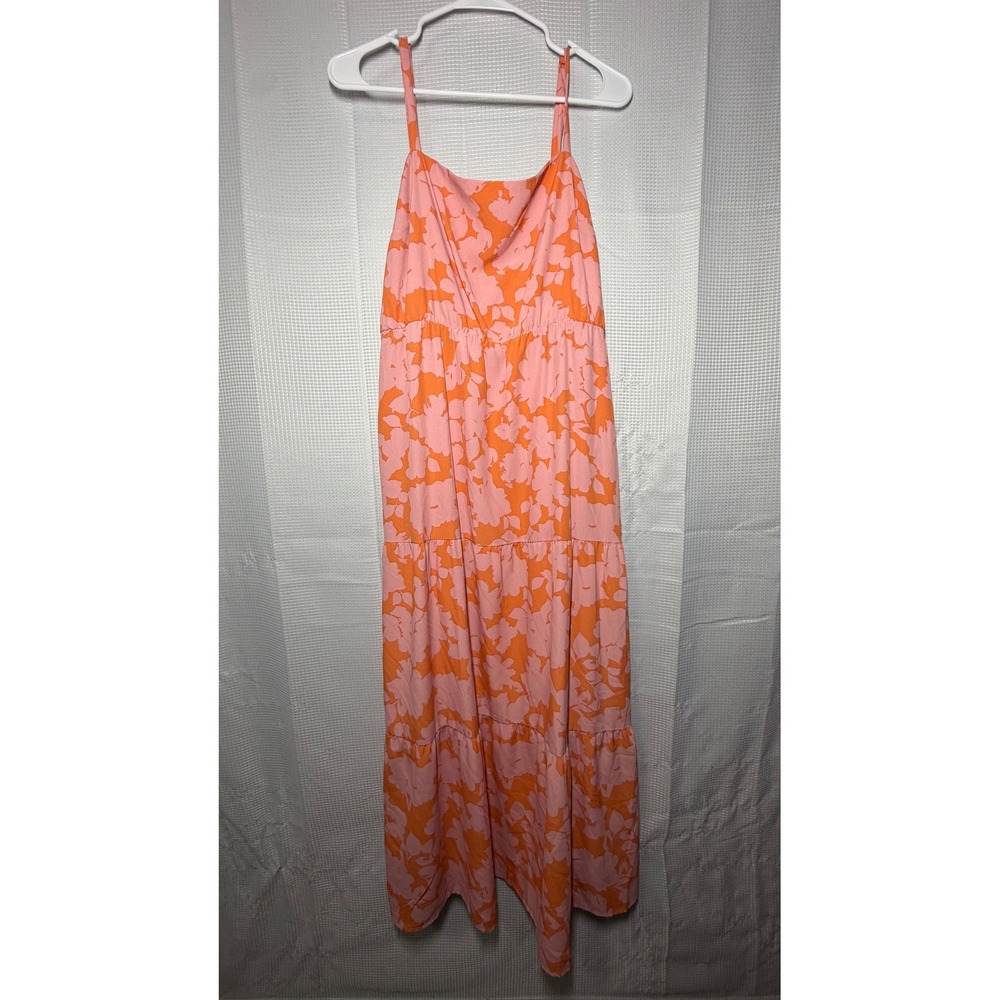 Social Standard by Sanctuary Maxi Dress XL Pink Orange Floral Tiered Smocked